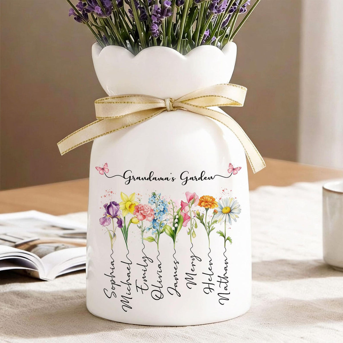 Custom Birth Month Flowers Vases, Grandma's Mom's Garden Flower Vase, Custom Mom Vases, Mother's Day Gifts, Grandma's Gift, Gifts for Mom