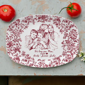 Custom Mom Portrait from Photo Platter, Personalized Toile De Jouy Mom & Daughter Plate, Mothers Day Gift for Mama, Grandma Birthday Gifts