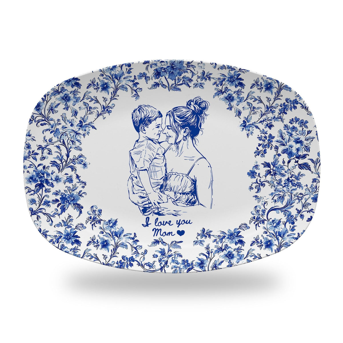 Custom Mom Portrait from Photo Platter, Personalized Toile De Jouy Mom & Daughter Plate, Mothers Day Gift for Mama, Grandma Birthday Gifts