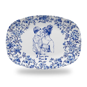 Custom Mom Portrait from Photo Platter, Personalized Toile De Jouy Mom & Daughter Plate, Mothers Day Gift for Mama, Grandma Birthday Gifts