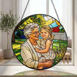 Custom Stained Glass Photo Suncatcher: Personalized Portrait Window Hanging, Mother's Day Gift For Grandma