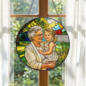 Custom Stained Glass Photo Suncatcher: Personalized Portrait Window Hanging, Mother's Day Gift For Grandma