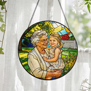 Custom Stained Glass Photo Suncatcher: Personalized Portrait Window Hanging, Mother's Day Gift For Grandma