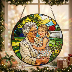 Custom Stained Glass Photo Suncatcher: Personalized Portrait Window Hanging, Mother's Day Gift For Grandma