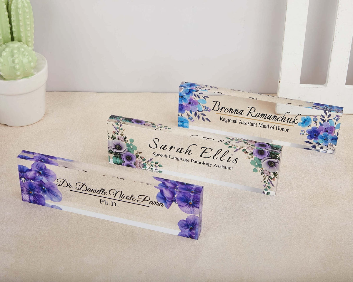 Desk Plaque,Acrylic Desk Name Plate, Floral Office Decor, Custom Teacher Gift,Name plate,New Job Gift