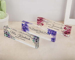 Desk Plaque,Acrylic Desk Name Plate, Floral Office Decor, Custom Teacher Gift,Name plate,New Job Gift