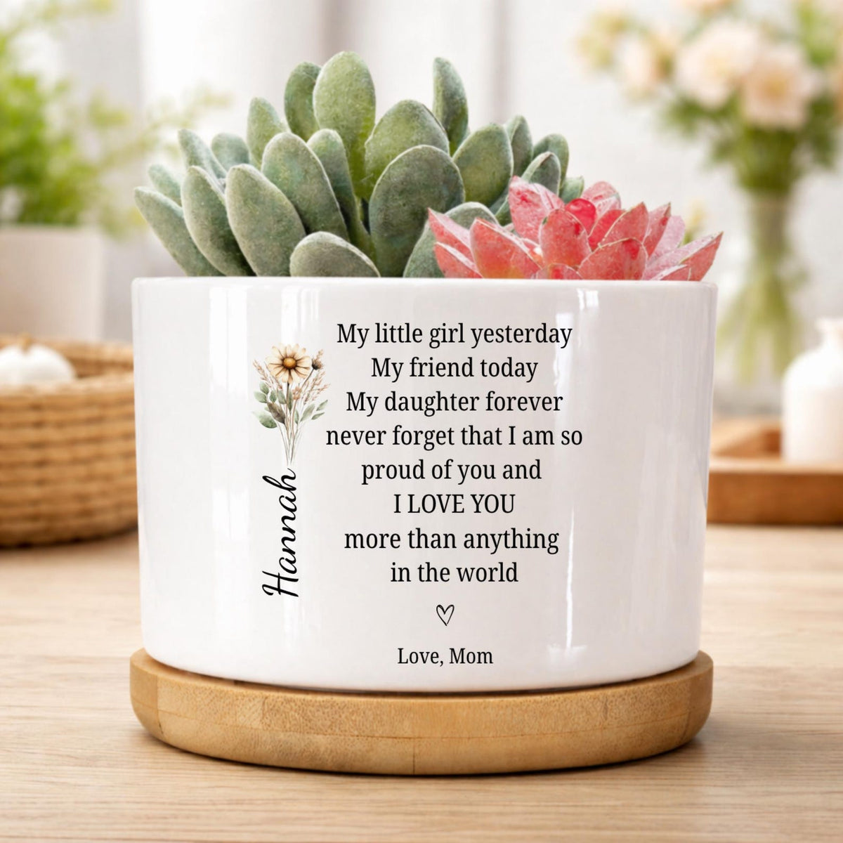 Personalized Daughter Ceramic Plant Pot, Daughter Gift From Mom, Daughter Mothers Day Gift, Daughter Ceramic Plant Pot,