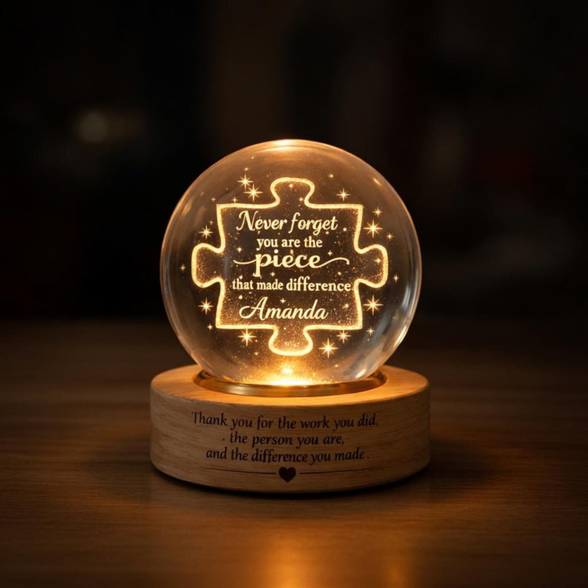 Custom Engraved Crystal Night Light: Employee Leaving Gift, Thank You Appreciation Gift for Coworker Teacher Mentor