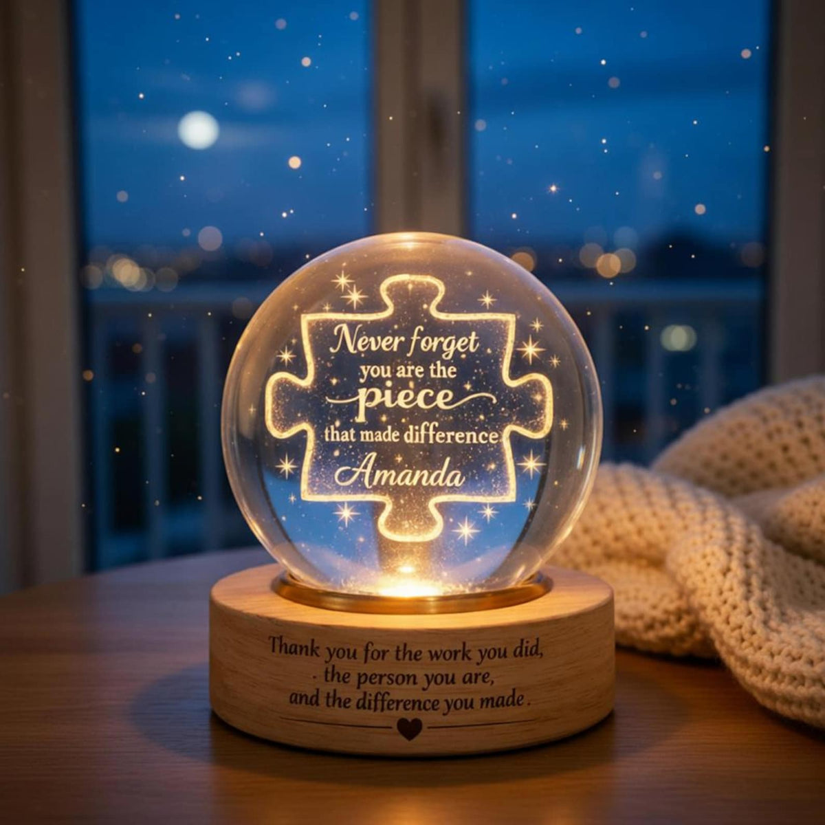 Custom Engraved Crystal Night Light: Employee Leaving Gift, Thank You Appreciation Gift for Coworker Teacher Mentor