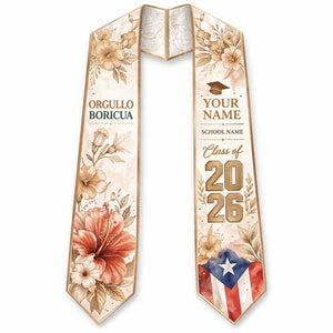 Personalized Puerto Rican Flag Graduation Sash, Class of 2026 Stole, Custom Grad Gift