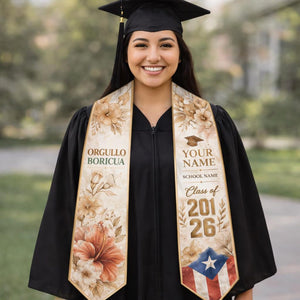 Personalized Puerto Rican Flag Graduation Sash, Class of 2026 Stole, Custom Grad Gift