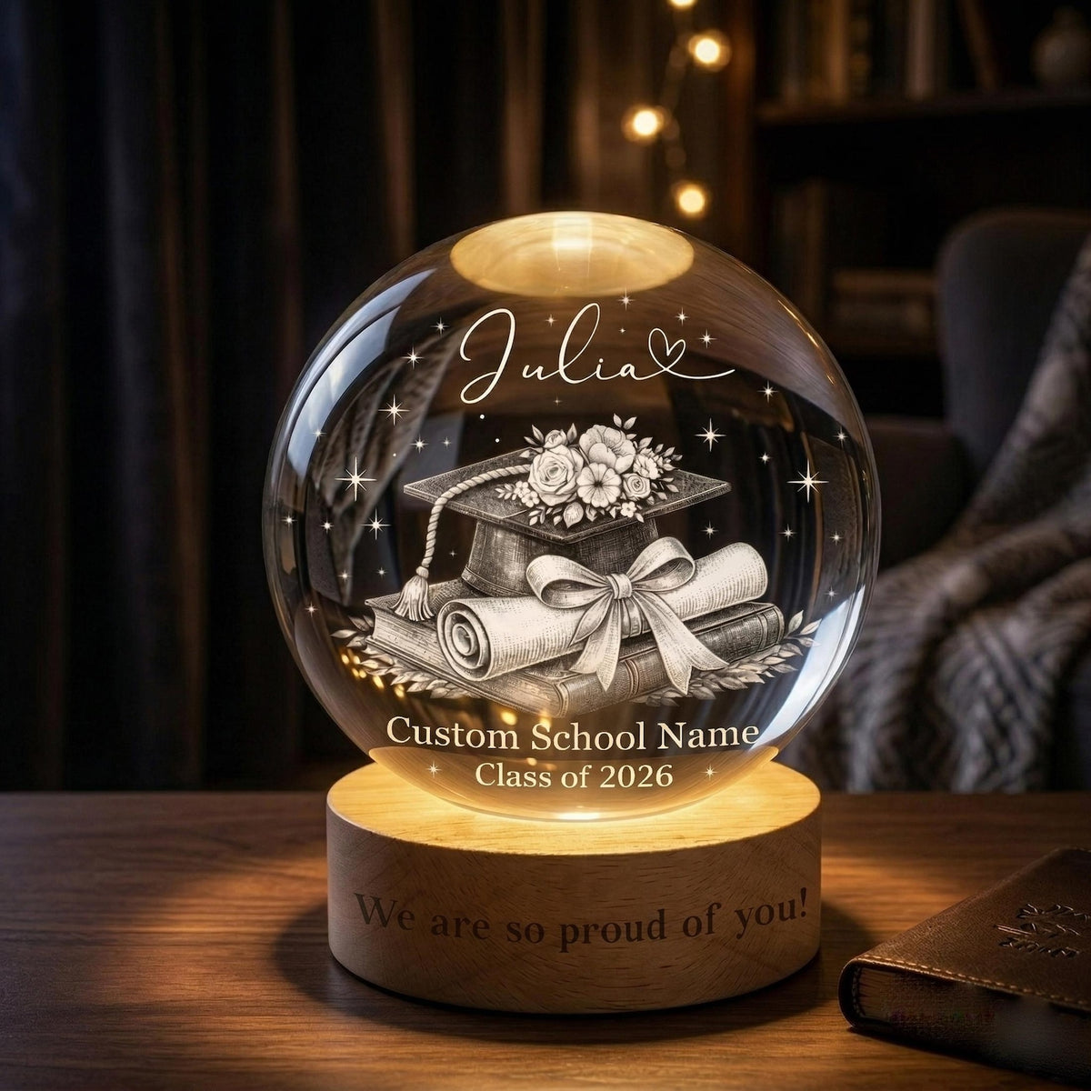 Personalized 2026 Graduation Crystal Ball Night Light, Class of 2026 Graduation Gift, College Grad Gift for Senior, Bestie, Daughter
