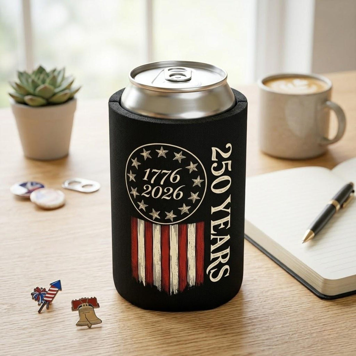 America 250 Years Can Cooler, USA 250th Anniversary Gift, Patriotic 1776 2026 Independence Day Beer Sleeve, July 4th Gift
