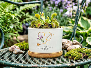 Personalized Nurse Planter Pot, Floral Stethoscope Planter, Custom Nurse Succulent Pot, RN Gift for Her, Medical Office Decor