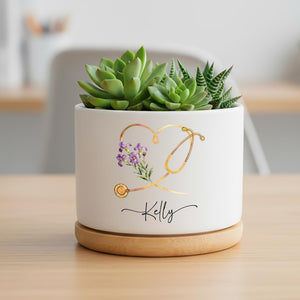 Personalized Nurse Planter Pot, Floral Stethoscope Planter, Custom Nurse Succulent Pot, RN Gift for Her, Medical Office Decor
