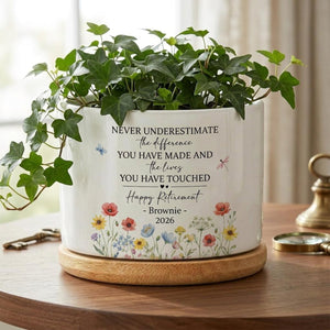 Personalized Retirement Gift for Women, Retirement Planter Pot, Never Underestimate the Difference You Have Made, Coworker Retirement Gift