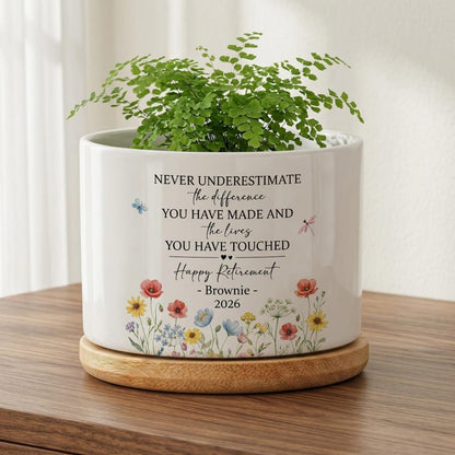 Personalized Retirement Gift for Women, Retirement Planter Pot, Never Underestimate the Difference You Have Made, Coworker Retirement Gift