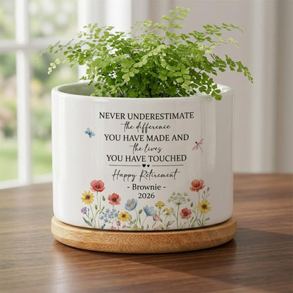 Personalized Retirement Gift for Women, Retirement Planter Pot, Never Underestimate the Difference You Have Made, Coworker Retirement Gift