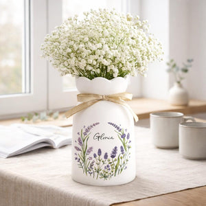 Personalized Floral Name Flower Vase, Ceramic Decorative Vase, Mother's Day Gift for Her, Custom Home Decor, Gift for Mom