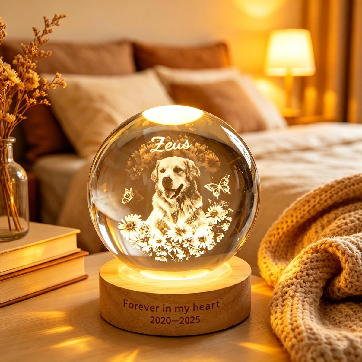 Personalized Pet Memorial Crystal Ball Night Light, Pet Portrait Crystal Ball Lamp, Pet Loss Keepsake, Pet Lover Gift, Dog Cat Memorial Gift