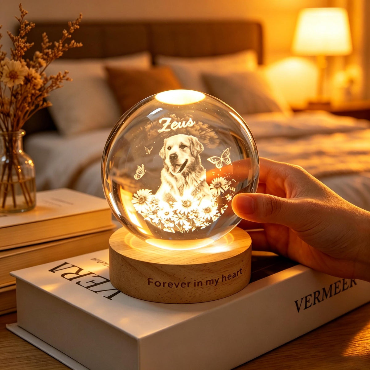 Personalized Pet Memorial Crystal Ball Night Light, Pet Portrait Crystal Ball Lamp, Pet Loss Keepsake, Pet Lover Gift, Dog Cat Memorial Gift