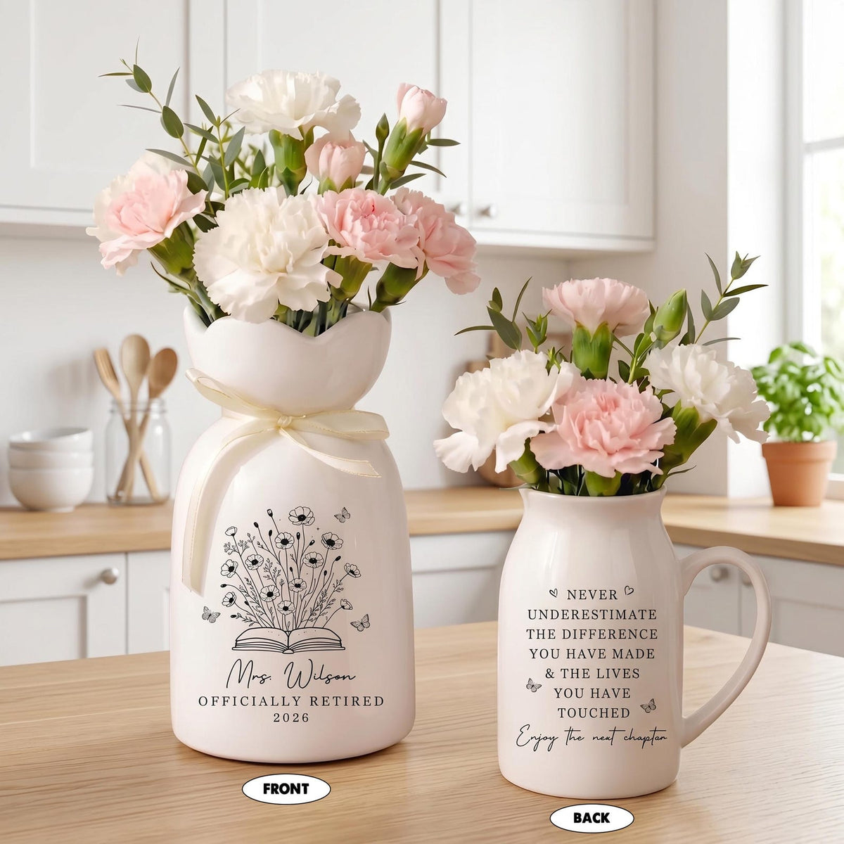 Personalized Retirement Ceramic Flower Vase, Teacher Retirement Gift, Retired Teacher Gift, Retirement Vase Gift, Teacher Appreciation Gift