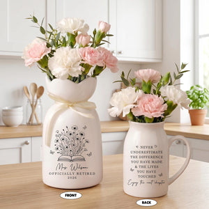 Personalized Retirement Ceramic Flower Vase, Teacher Retirement Gift, Retired Teacher Gift, Retirement Vase Gift, Teacher Appreciation Gift