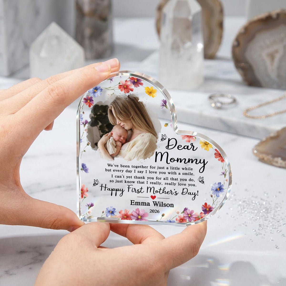 Personalized Dear Mommy Photo Heart Plaque, Happy First Mother's Day Keepsake