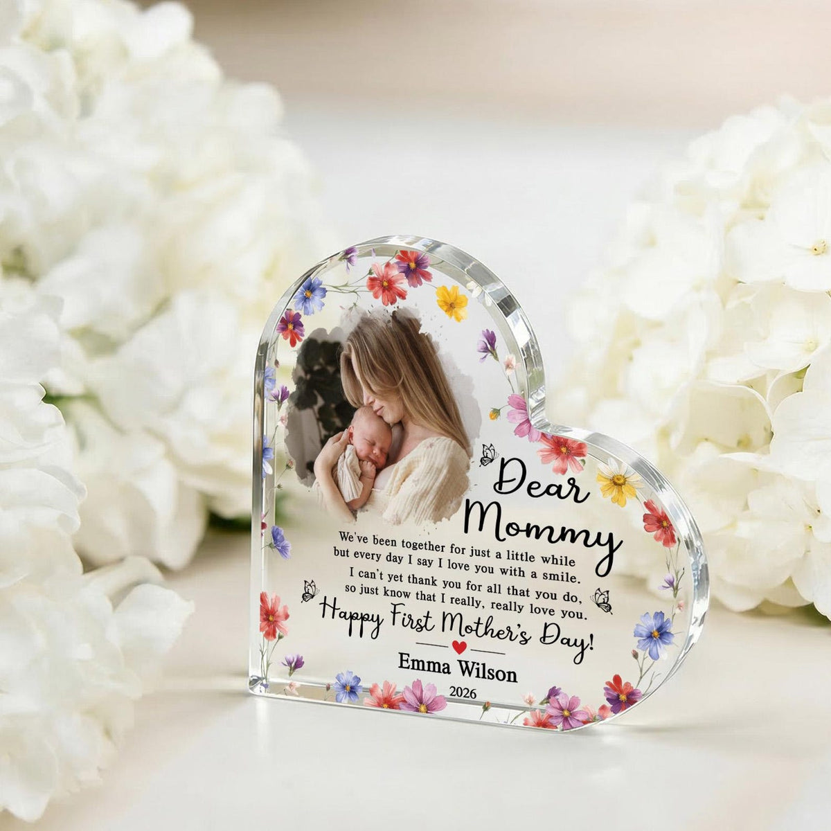 Personalized Dear Mommy Photo Heart Plaque, Happy First Mother's Day Keepsake