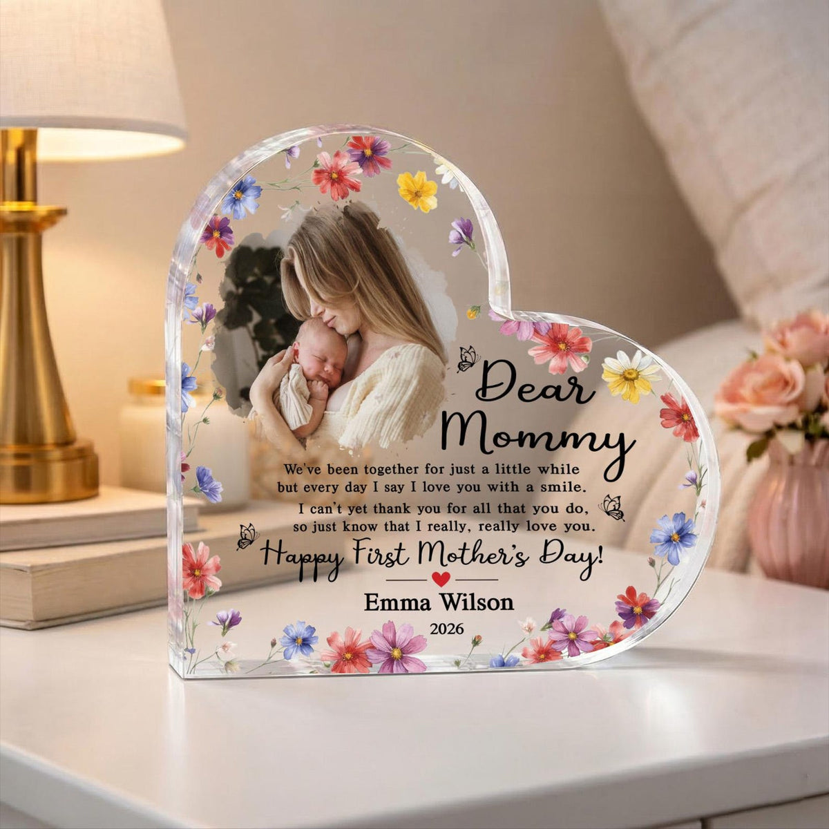Personalized Dear Mommy Photo Heart Plaque, Happy First Mother's Day Keepsake