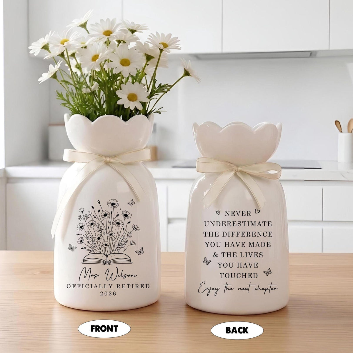 Personalized Retirement Ceramic Flower Vase, Teacher Retirement Gift, Retired Teacher Gift, Retirement Vase Gift, Teacher Appreciation Gift