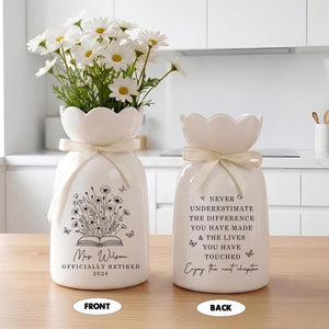 Personalized Retirement Ceramic Flower Vase, Teacher Retirement Gift, Retired Teacher Gift, Retirement Vase Gift, Teacher Appreciation Gift