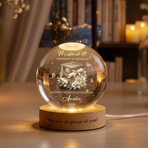 Custom Master's Degree Graduation Crystal Ball Night Light, Custom MBA Keepsake Gift, Graduation Gift For Bestie, Daughter, College Gift