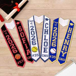 Personalized Sport Senior Graduation Stole: Custom Name and Number, Baseball Senior, Basketball Softball Senior Gifts, School Spirit Stole