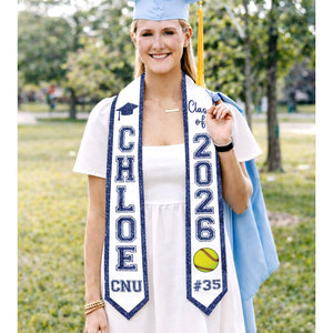 Personalized Sport Senior Graduation Stole: Custom Name and Number, Baseball Senior, Basketball Softball Senior Gifts, School Spirit Stole