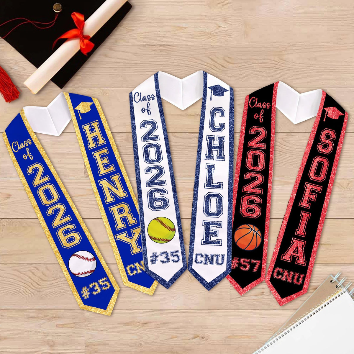 Personalized Sport Senior Graduation Stole: Custom Name and Number, Baseball Senior, Basketball Softball Senior Gifts, School Spirit Stole