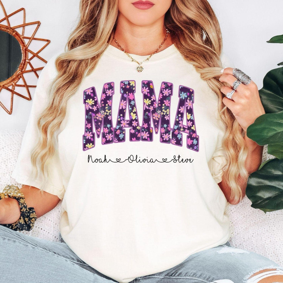 Floral Mama Shirt, Personalized Mama Shirt, Custom Mom Comfort Color Shirt With Kids Names, Mothers Day Gift Shirt For Mom