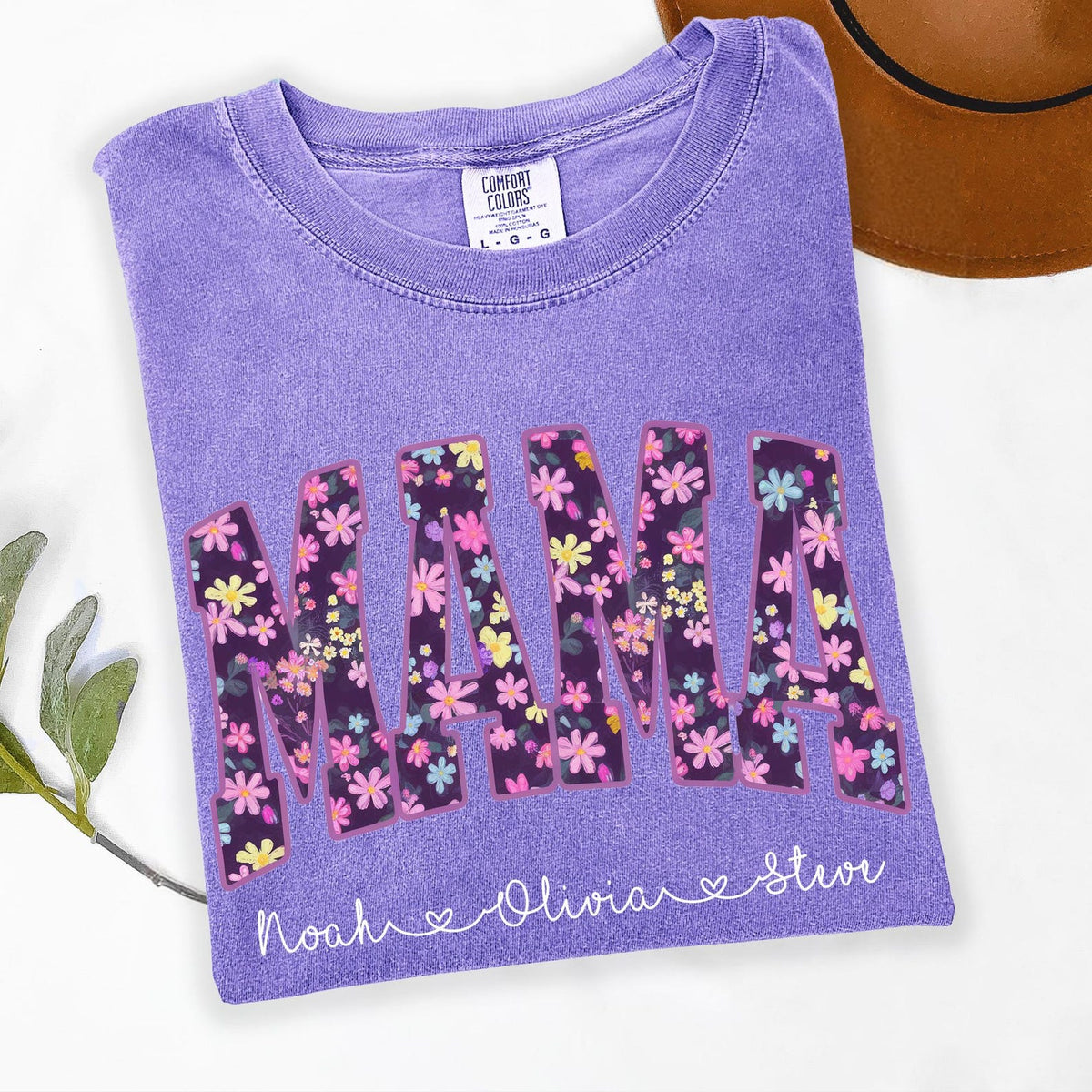 Floral Mama Shirt, Personalized Mama Shirt, Custom Mom Comfort Color Shirt With Kids Names, Mothers Day Gift Shirt For Mom