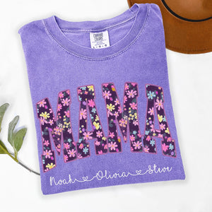 Floral Mama Shirt, Personalized Mama Shirt, Custom Mom Comfort Color Shirt With Kids Names, Mothers Day Gift Shirt For Mom