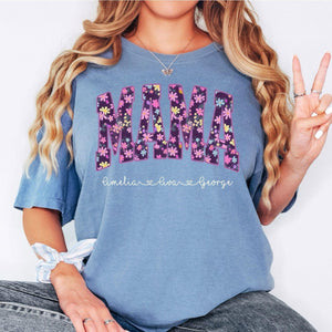 Floral Mama Shirt, Personalized Mama Shirt, Custom Mom Comfort Color Shirt With Kids Names, Mothers Day Gift Shirt For Mom