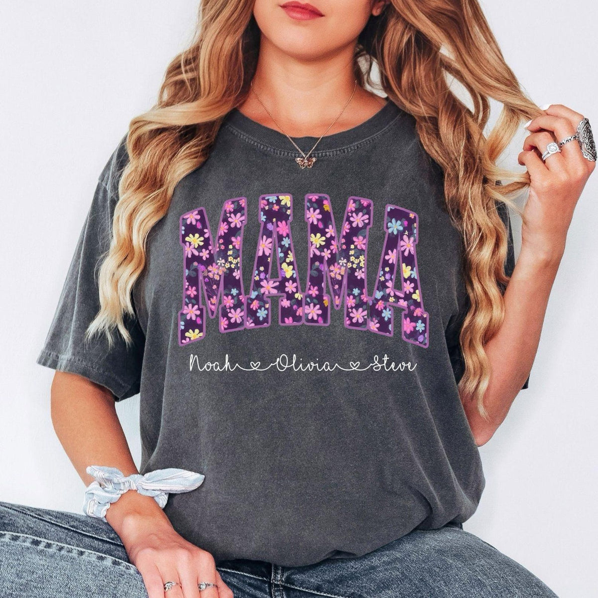 Floral Mama Shirt, Personalized Mama Shirt, Custom Mom Comfort Color Shirt With Kids Names, Mothers Day Gift Shirt For Mom