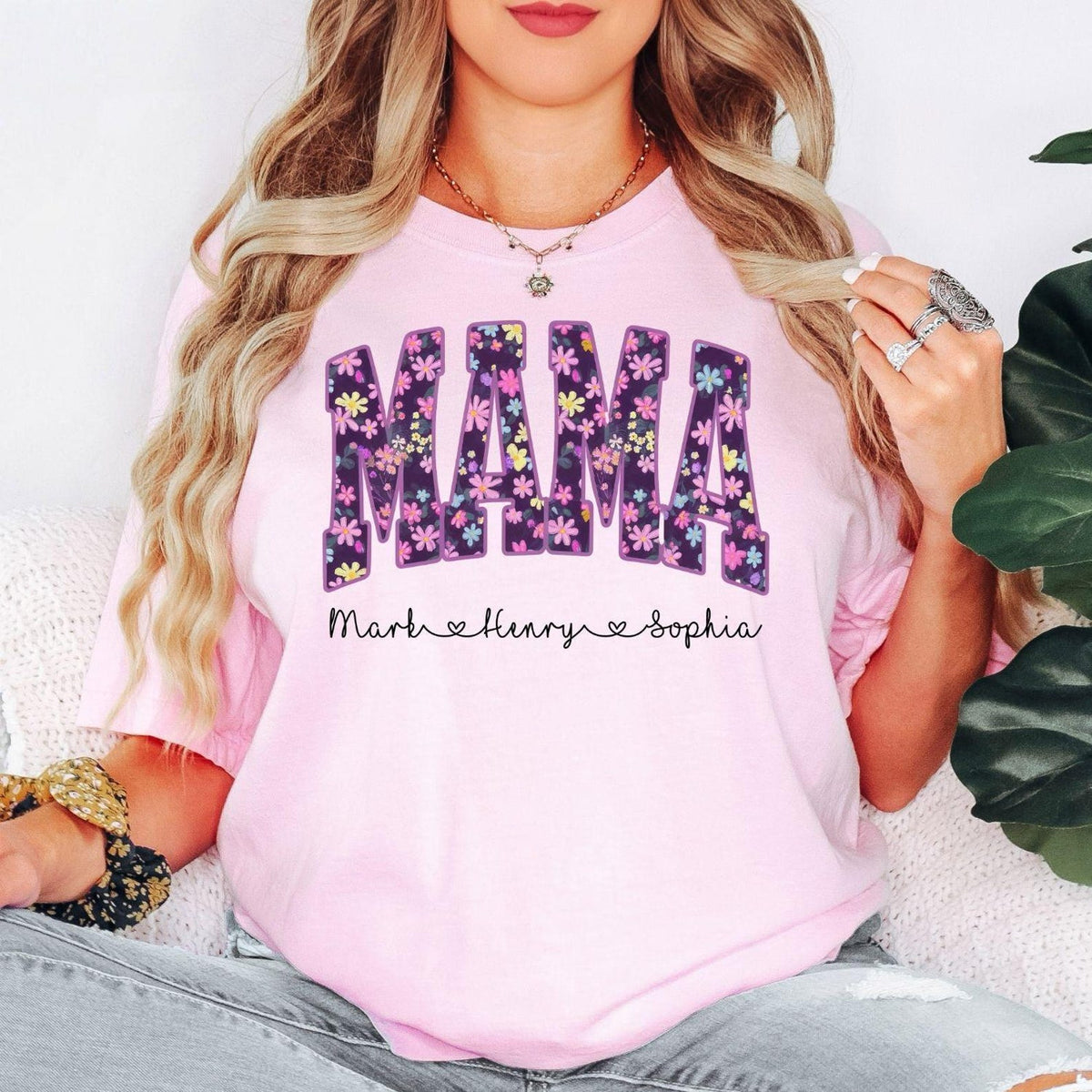 Floral Mama Shirt, Personalized Mama Shirt, Custom Mom Comfort Color Shirt With Kids Names, Mothers Day Gift Shirt For Mom