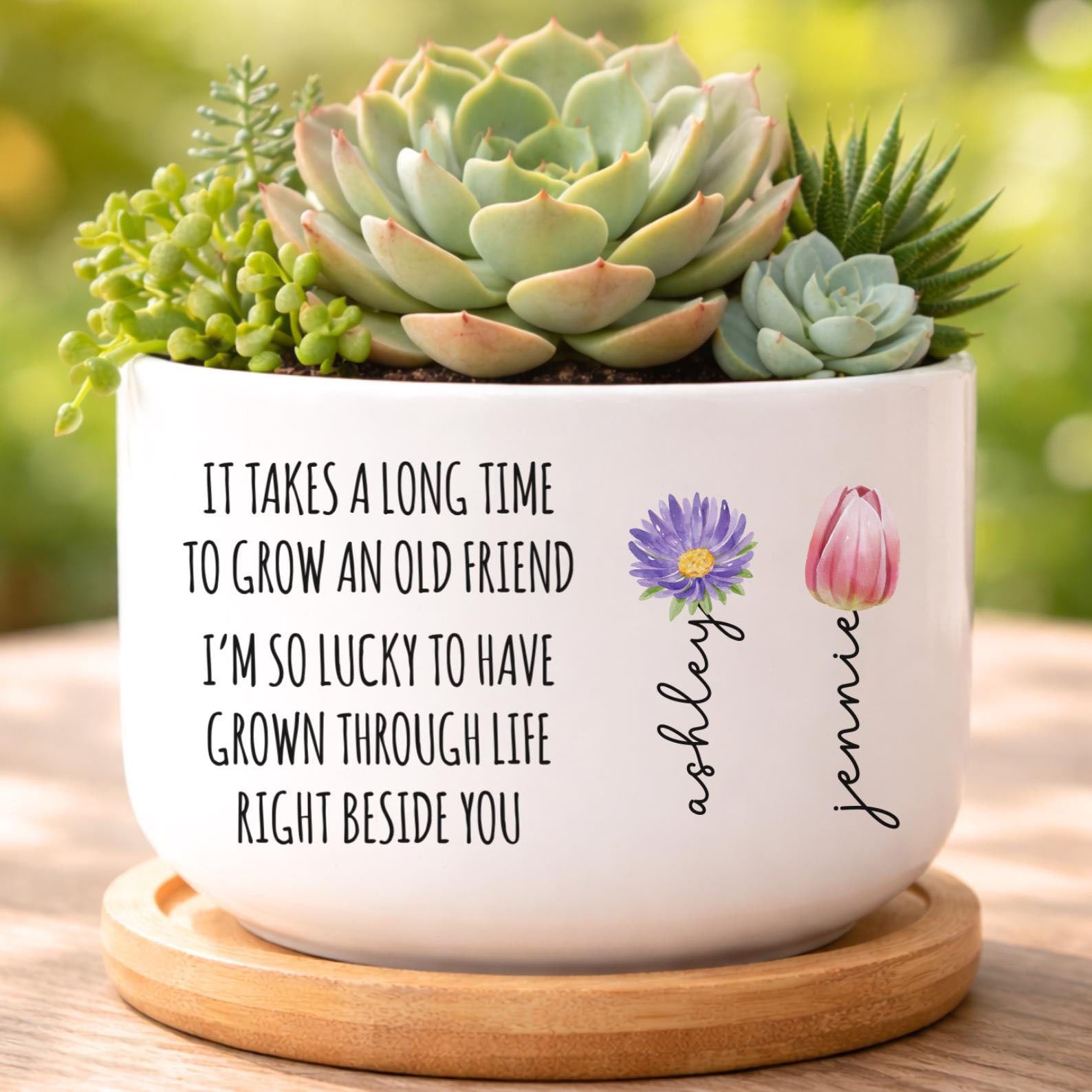Personalized Friendship Gift, Bestie Plant Pot, Custom Birth Flower Pot, Gift For Friend