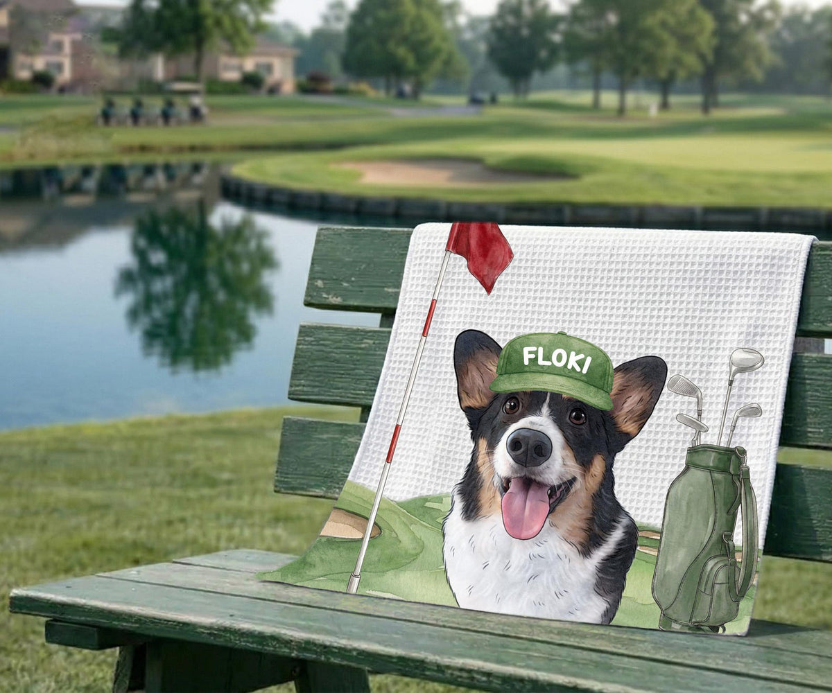 Custom Pet Golf Towel, Custom Dog Golf Towel for Dad, Golf Towel for Father's Day, Personalized Towel
