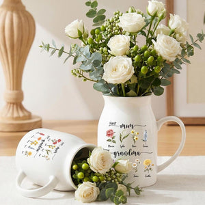 Personalized Birth Flower Vase for Grandma, First Mom Now Grandma Gift, Custom Grandkids Name Vase, Mothers Day Gift for Grandma