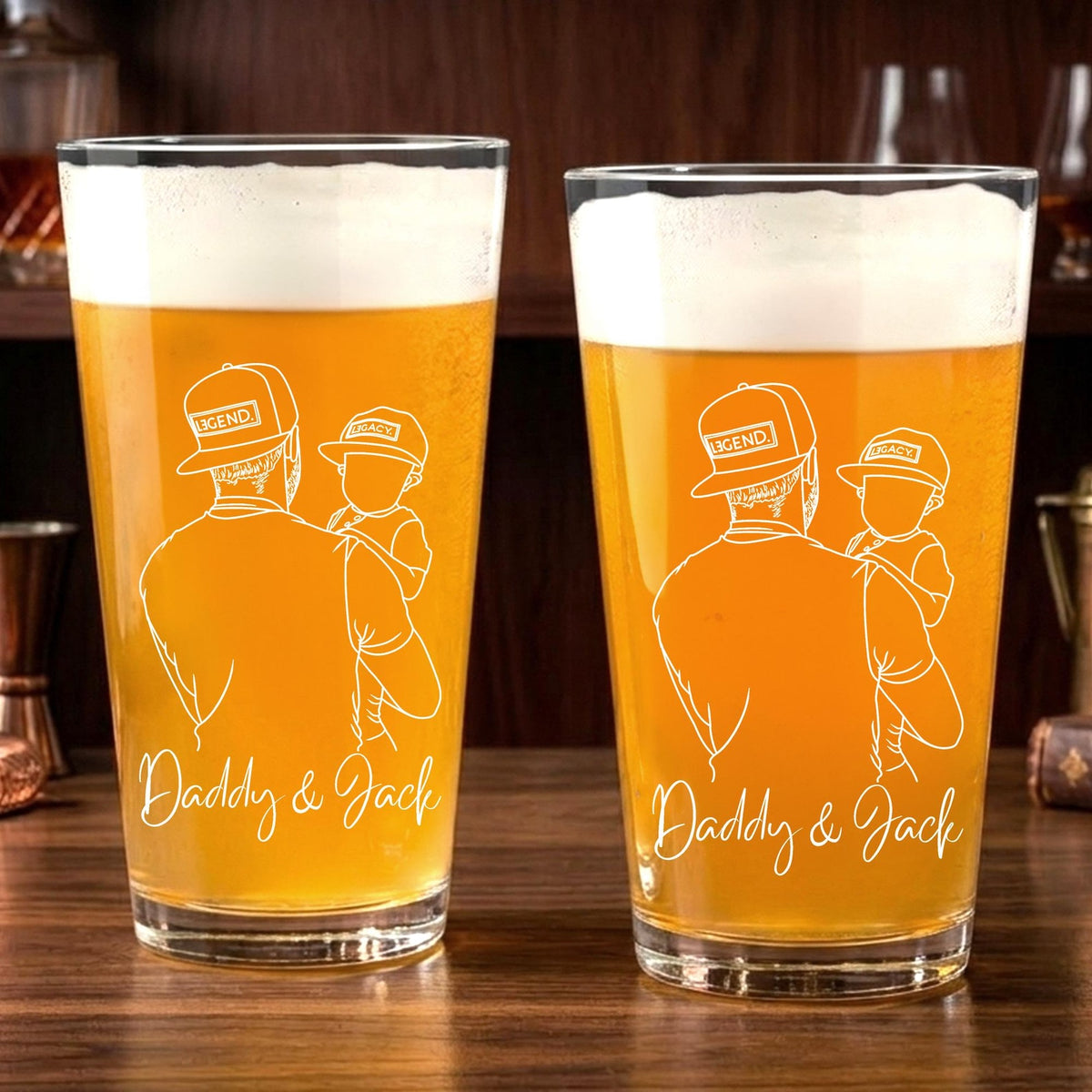 Custom Dad Portrait from Photo, Fathers Day Gift, Dad and Kids Photo Beer Glass, Daddy & Kids Gift Idea, Daddy Gift, Pint Beer Glass For Him