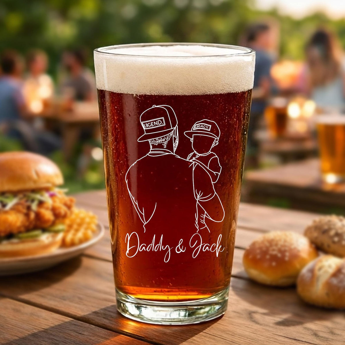 Custom Dad Portrait from Photo, Fathers Day Gift, Dad and Kids Photo Beer Glass, Daddy & Kids Gift Idea, Daddy Gift, Pint Beer Glass For Him