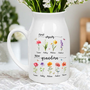 Custom First Mom Now Grandma Ceramic Flower Vase, Birth Month Flower Vase, Grandmas Garden Vase, Birthday Gift for Mom Nana,Mothers Day Gift