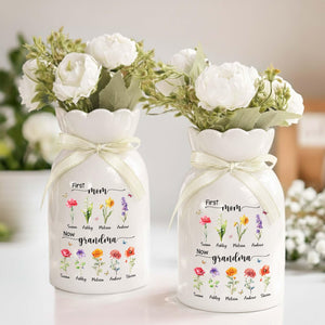 Personalized First Mom Now Grandma Flower Vase, Birth Month Flower Vase with Grandkids Name, Grandma Gift, Mothers Day Gift