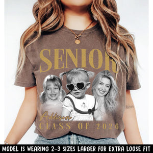 Personalised Vintage Photo and Year Senior Shirt: Retro Graduate Picture Shirt, Class of 2026 Graduation Gift, Senior Boy Girl Grad Gifts